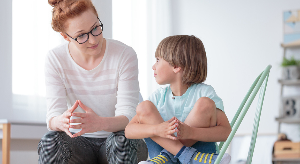 Stock mother talking to son